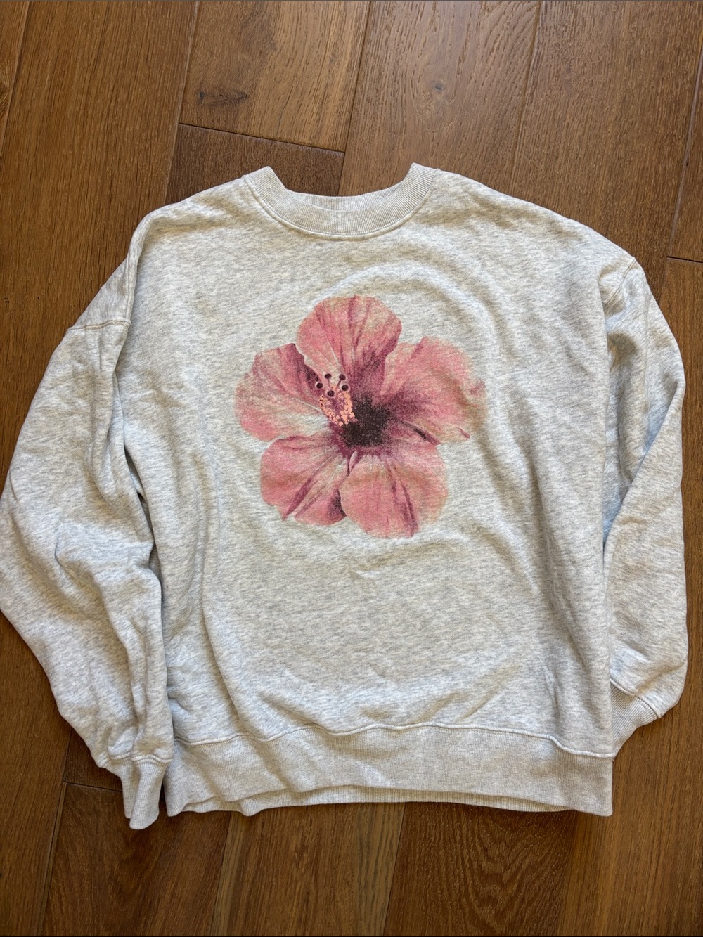 Hollister Gray Crewneck Sweatshirt with Pink Floral Graphic